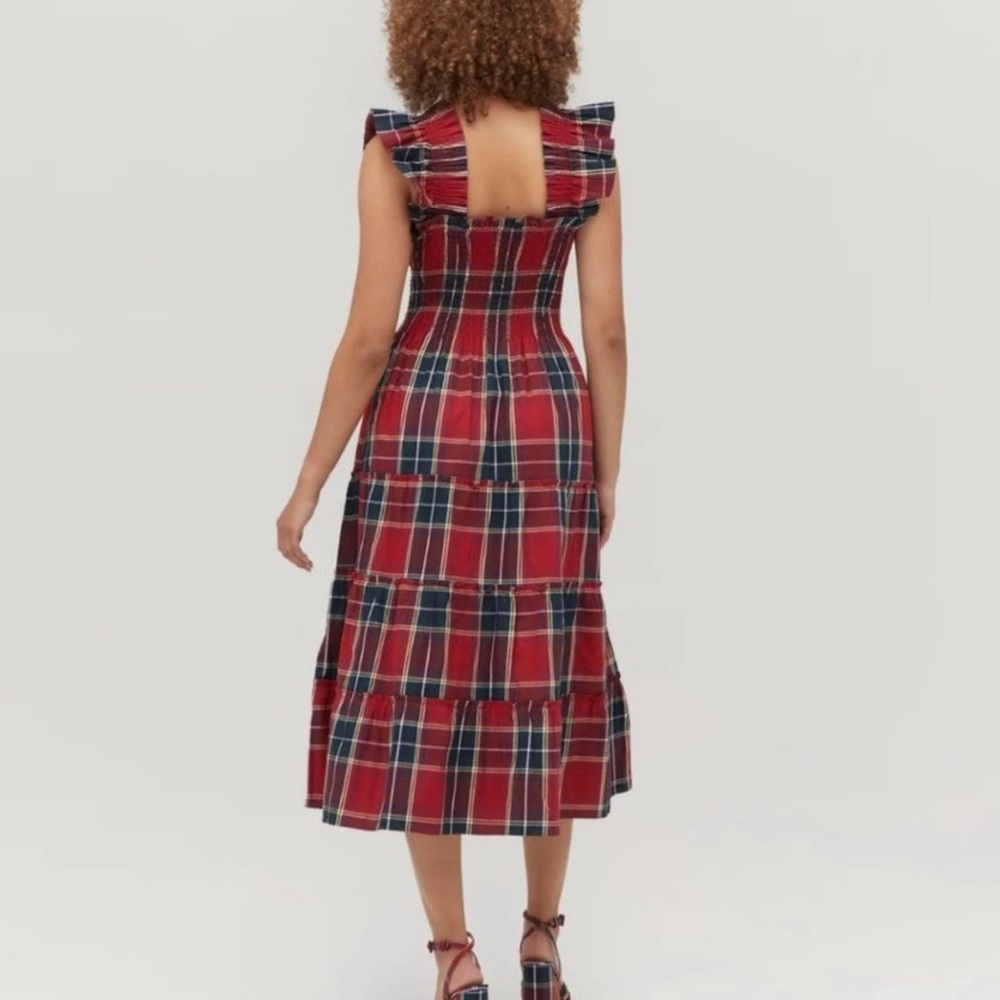 Hill House Red Plaid Midi Dress with Navy and White - Picture 2 of 9